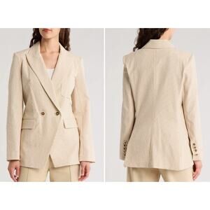 Veronica Beard Didion Seersucker Blazer Khaki White Size 00 Double Breasted